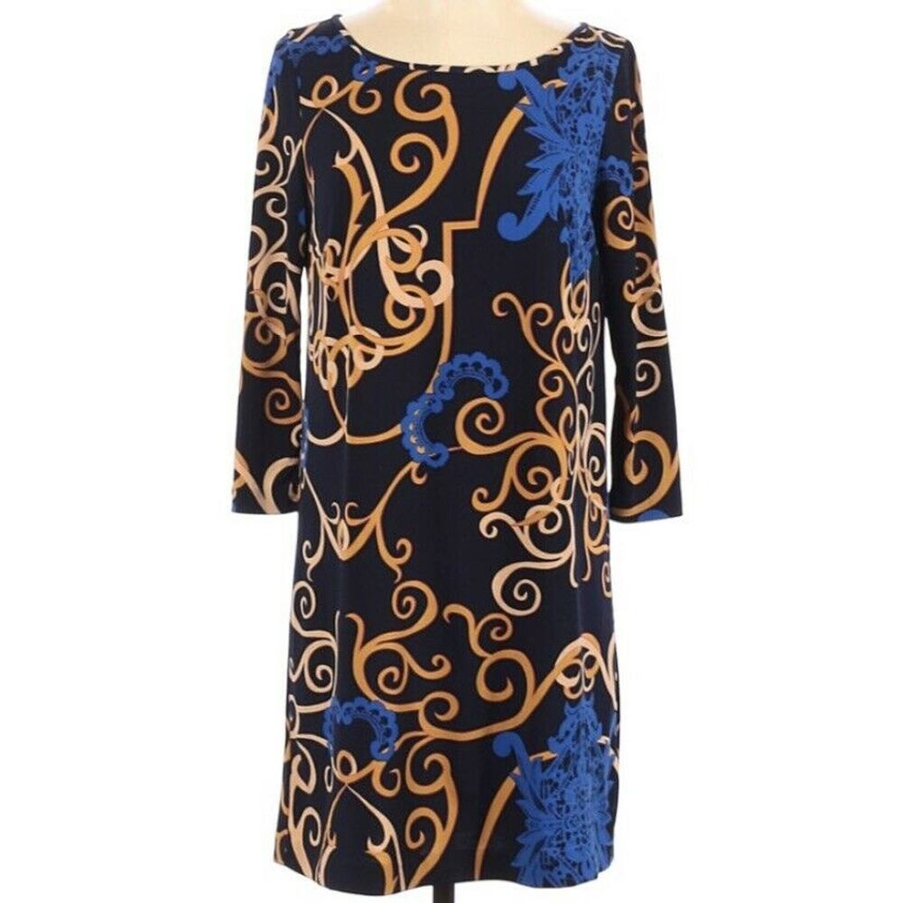 Tibi Three Quarter Sleeve Shift Dress Print Small‎